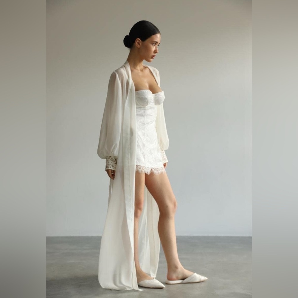 NWT - Elegant White Sheer Robe with lace trim